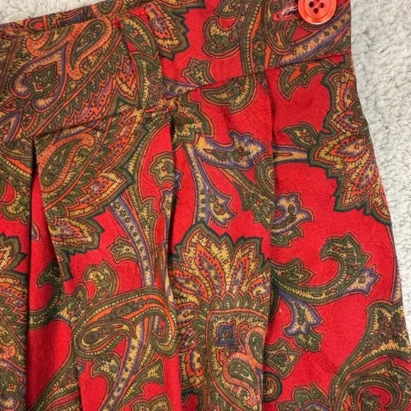 Women’s vintage pleated skirt red paisley print size 16 with pockets - Picture 2 of 9